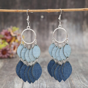 Wholesale Retro Denim Style Leather Leaf Fringe Earrings - Fashion Accessory for Boutique Resale