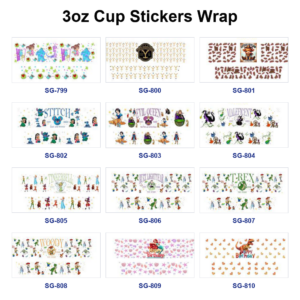 Wholesale 8pcs Mixed Movie Cartoon Character Print 3oz Cup Stickers Wrap OLY Exclusive