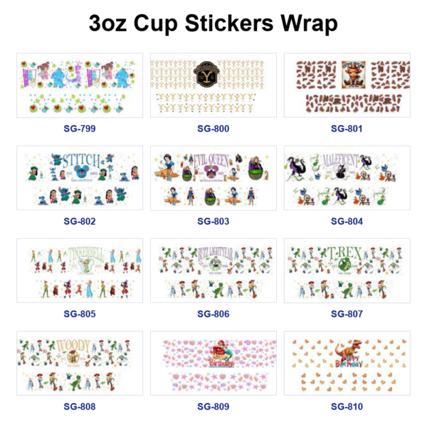 oly-8f6b6e34bfa7c8b52f8bbca388298e5f Wholesale 8pcs Mixed Movie Cartoon Character Print 3oz Cup Stickers Wrap OLY Exclusive