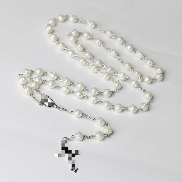 oly-8f993389d8727a05600f065cfdc657ba Wholesale Handmade Pearl Rosary Necklace with Cross Pendant White Fashion Accessory Boutique Resale