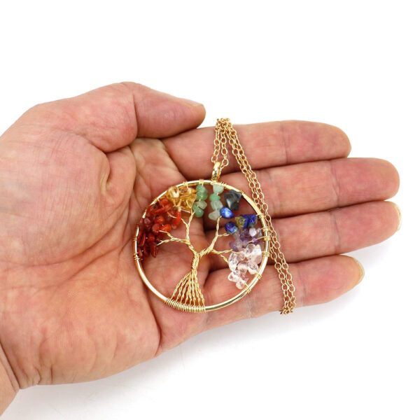 Wholesale Handmade Tree of Life Necklace Gold Tone Natural Crystal Chips Boutique Jewelry Gift