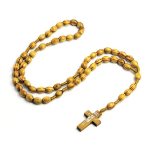 Wholesale Natural Wood Bead Cross Rosary Necklace Religious Jewelry for Gift Boutique Resale