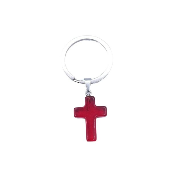 Wholesale White Natural Stone Cross Keychain Lovable Key Ring for Boutique Resale