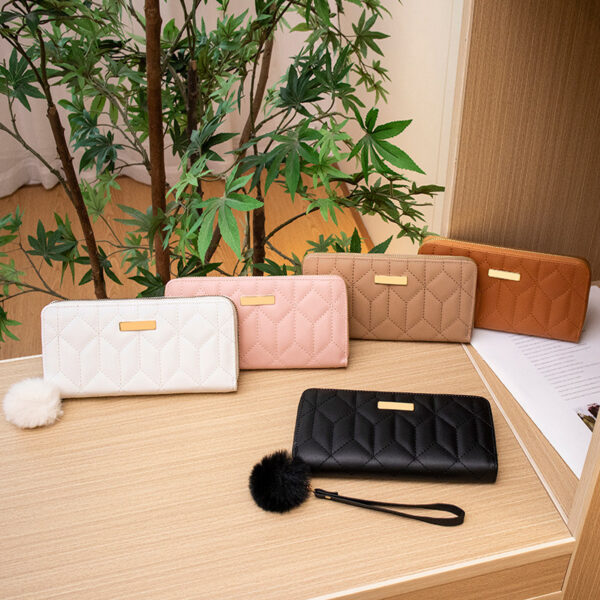 oly-9047cd670207b43063d4a86662385609 Wholesale Embroidered Striped Pu Leather Long Wallet with Pom Pom Trendy Fashion Accessory