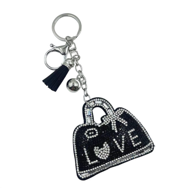 Wholesale Rhinestone Love Letter Bag Charm Keychain with Tassel, Stylish Jewelry Accessory for Gift Resale