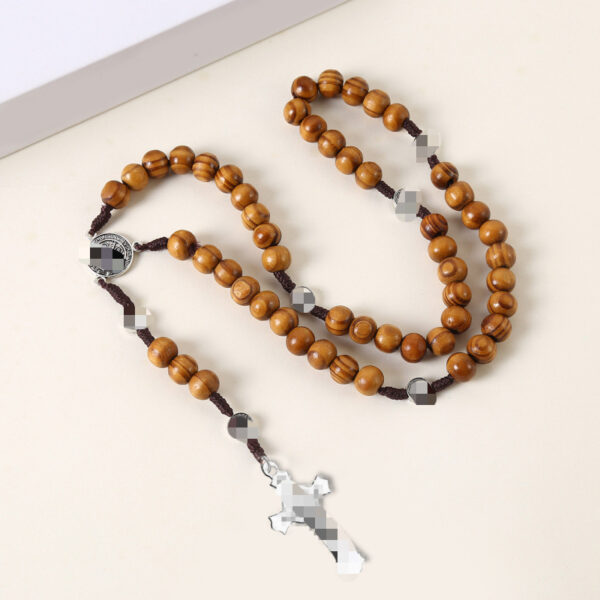 Wholesale Retro Cross Design Wooden Rosary Pendant Handmade Braided Chain Jewelry Accessory for Resale
