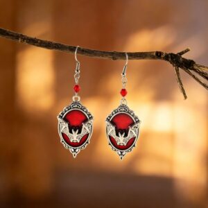 Vampire bat pendant ear hooks-red pair