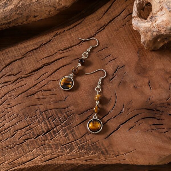 oly-91b44ffe52ff76e3942687e0de33e958 Wholesale Retro Bohemian Tassel Earrings Tiger Eye Stone Zinc Alloy Jewelry Accessory Gift