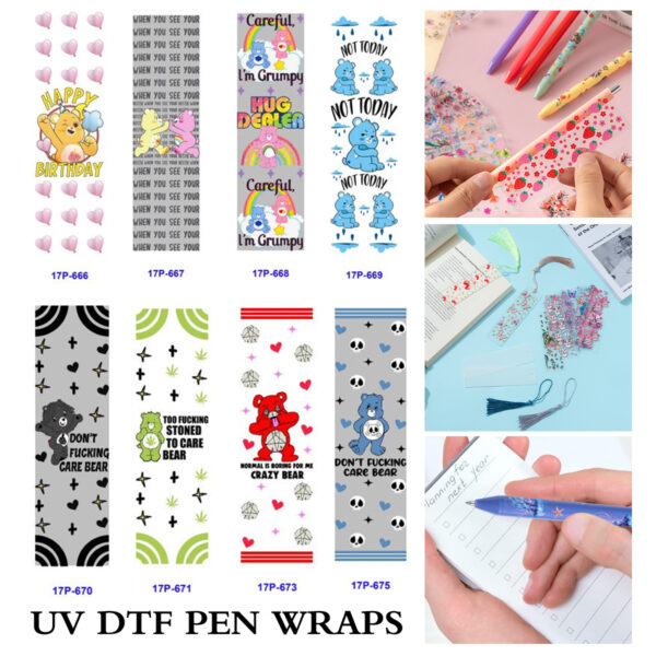 oly-91b46e37c72a5d378680164740b0bfa1 Wholesale 2/8/16pcs UV DTF Stickers Funny Grumpy Bear Series Pen and Bookmark Stickers