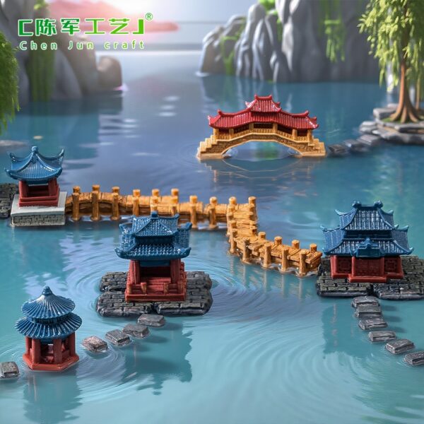Wholesale Cartoon Style Micro Landscape Pavilion Resin Figurine for Bonsai Garden Decoration