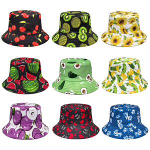 Wholesale Double Sided Watermelon Print Bucket Hat for Summer Vacation Beach Sun Protection
