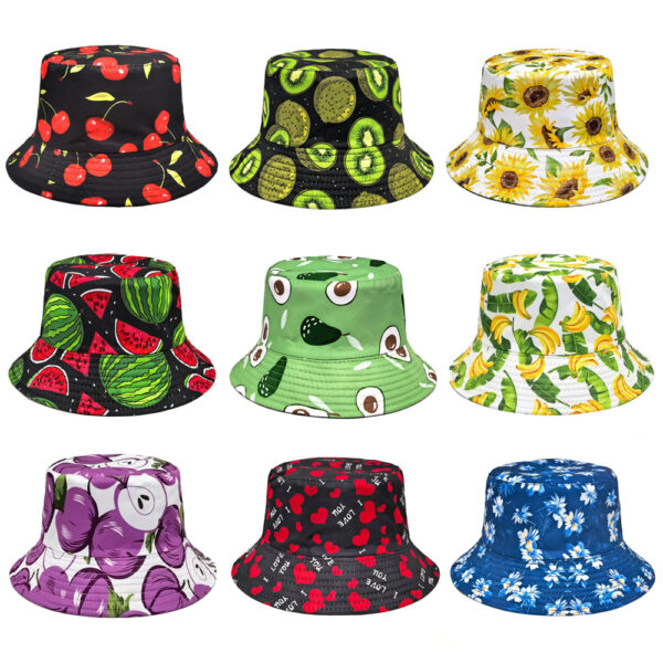 Wholesale Double Sided Watermelon Print Bucket Hat for Summer Vacation Beach Sun Protection