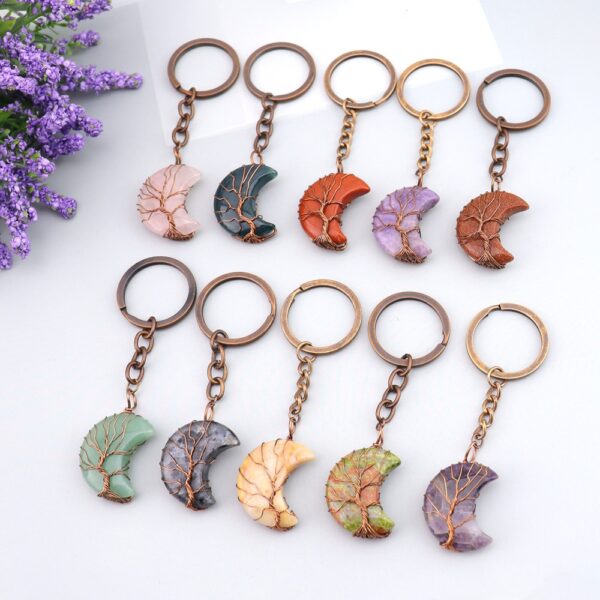 oly-9216d956f9bfc920cf1bfc7a4b7a9bf1 Wholesale Natural Stone Moon Bag Charm Trendy Car Key Accessory for Daily Use