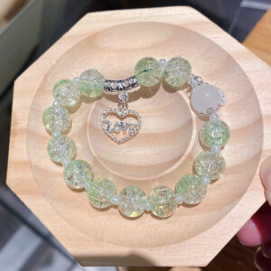 Love green floral 10cm bracelet (packed in bag)