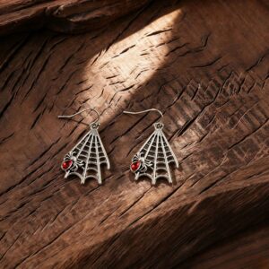 A pair of silver spider web pendant ear hooks