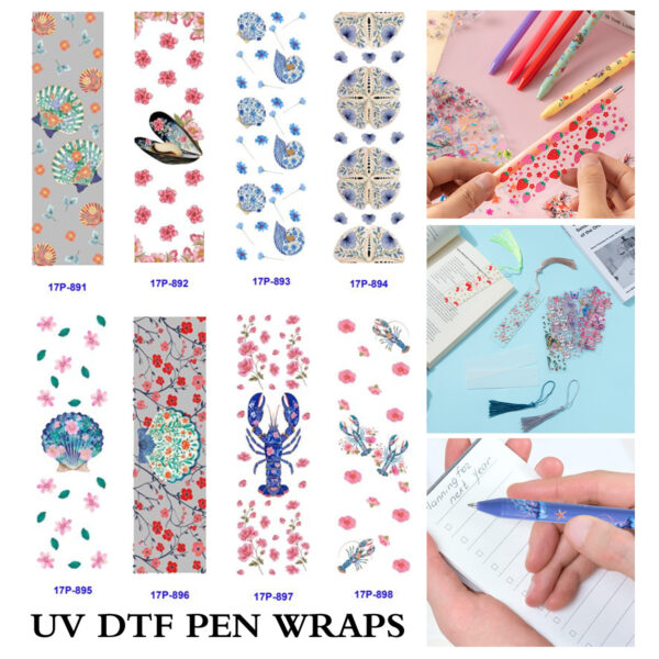 Wholesale 2/8/16pcs UV DTF Stickers Summer Seashell Floral Natural Patterns Pen and Bookmark Stickers