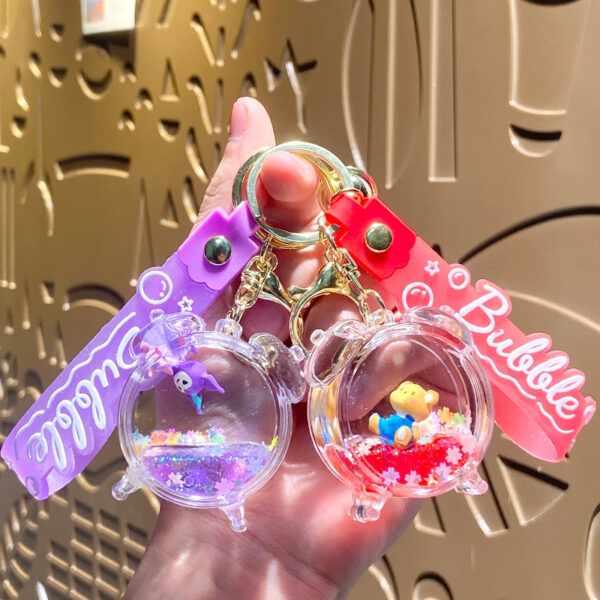 Wholesale Oil Quicksand Alarm Clock Acrylic Keychain Trendy Decorative Bag Charm Car Key Accessory Boutique Gift