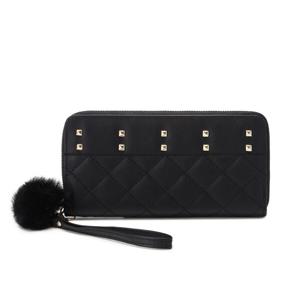Wholesale PU Leather Studded Wallet with Furry Ball Charm for Women Everyday Use