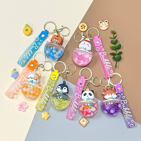 Wholesale Acrylic Oil Filled Quicksand Small Animal Keychain Bag Charm Car Key Accessory Gift Boutique Resale