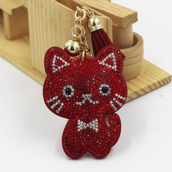 Wholesale White Alloy Cartoon Cat Rhinestone Keychain Bag Charm with Tassel Stylish Gift for Wedding Boutique Resale
