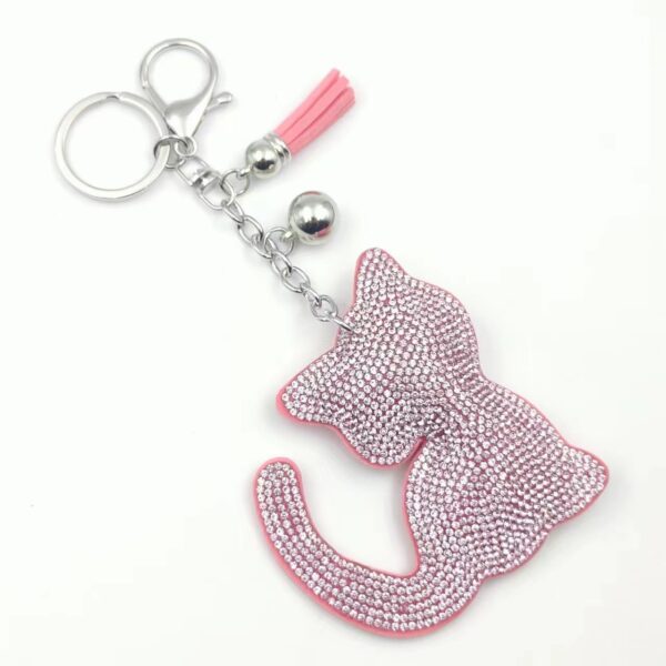 Wholesale Light Blue Plush Cat Keychain Bag Charm Rhinestone Tassel Wedding Gift Boutique Resale