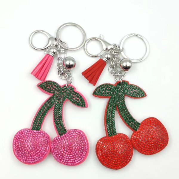 Wholesale Rhinestone Cherry Keychain with Tassel, Fashion Decorative Bag Charm, Boutique Resale Gift