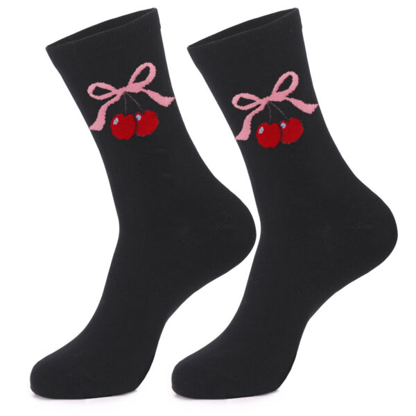 oly-92ea703985d5a0d72cc83db0948b4d3b Wholesale Fashion Knitted Jacquard Bow Mid Calf Cotton Socks for Women Trendy Sweet Style Resale