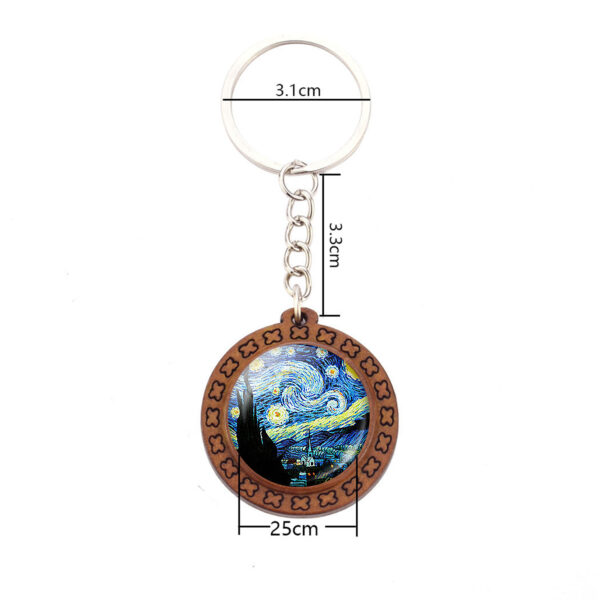 Wholesale French Retro Van Gogh Wooden Keychain with Sunflower Print Car Key Accessory
