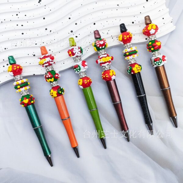 oly-935b28163278b54b818a08450e854bd0 Wholesale Hand Painted Beaded Christmas Magic Wand Pen with Rotating Tip Multi Color Elk Tree Design Party Favor
