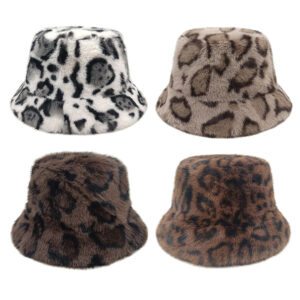 Wholesale Chic Leopard Plush Bucket Hat for Women Winter Sun Protection Boutique