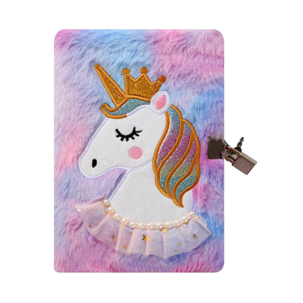 oly-9384b0dcf55c92fa3794ab14726a9049 Wholesale Cartoon Plush Unicorn Notebook with Lock Tie Dyed Purple A5 Diary for Students Resale