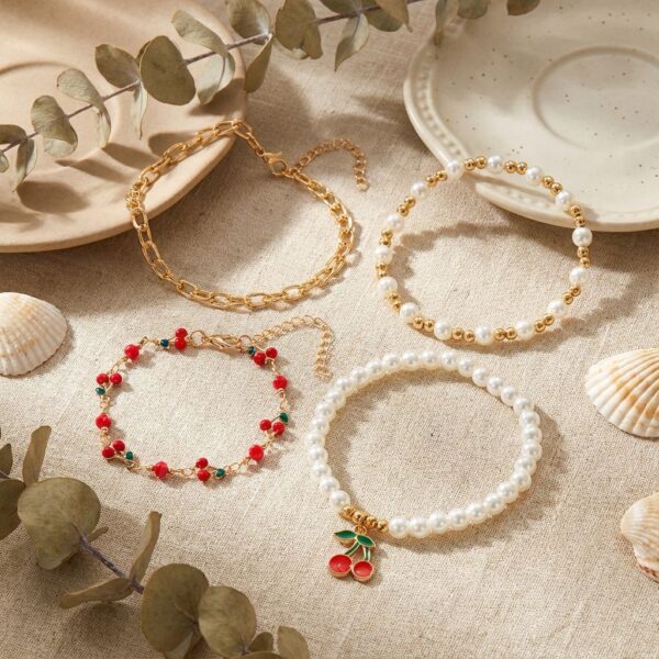 oly-938a5e2ad5956b9ccf8332d34371cd57 Wholesale Sweet Cherry Pearl Multi Layer Bracelet Set Alloy Electroplated Jewelry Gift for Women