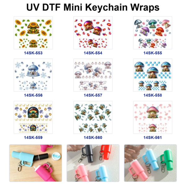 oly-938f7cf2d828173c2f2889c2a73b9194 Wholesale 2/4/8pcs Fantasy Fairy Mushroom Cottage Print Mini Cup Keychain Sticker