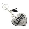 Wholesale Pink Flannel Rhinestone Love Heart Bag Charm Keychain Fashion Accessory