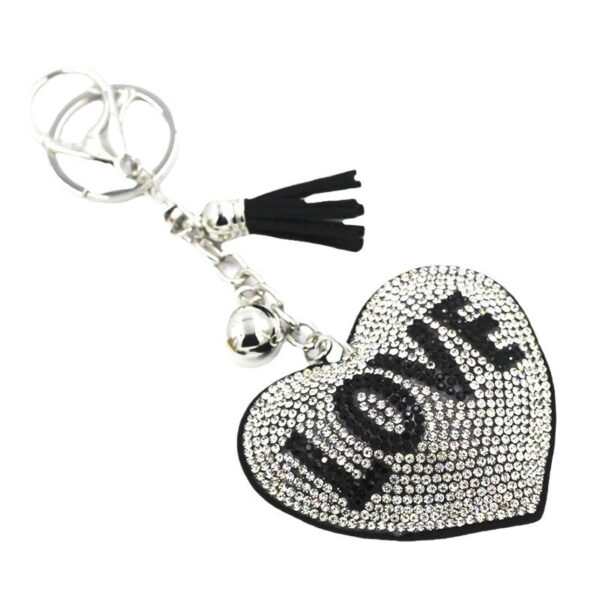 Wholesale Pink Flannel Rhinestone Love Heart Bag Charm Keychain Fashion Accessory