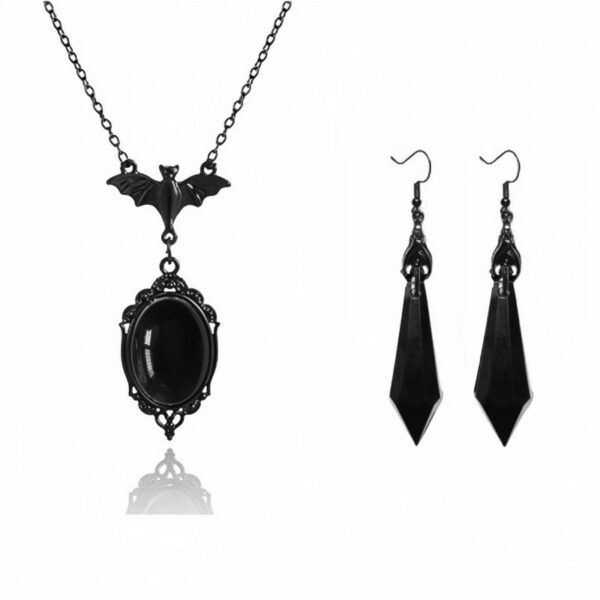 Wholesale Gothic Bat Pendant Necklace and Earrings Set, Purple Crystal Inlay, Fashion Jewelry for Women, Everyday Wear