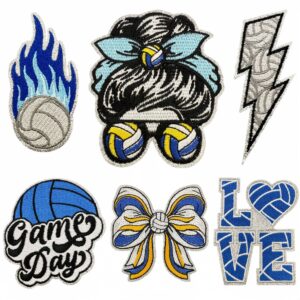 oly-93be2d6c8aa4fd1706c1b90d6bad0004 Wholesale Cartoon Volleyball Embroidered Patch Blue Glitter Iron-On Decorative DIY Accessory