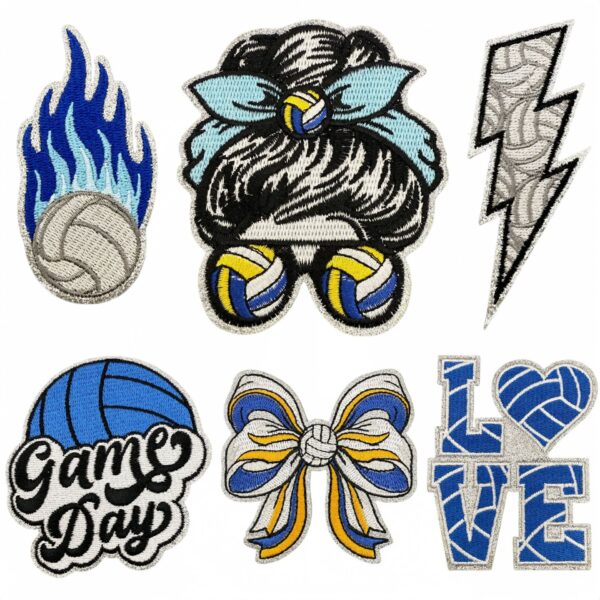 oly-93be2d6c8aa4fd1706c1b90d6bad0004 Wholesale Cartoon Volleyball Embroidered Patch Blue Glitter Iron-On Decorative DIY Accessory