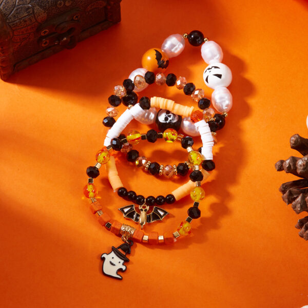 oly-93d84722180d143acc83d6b3d24fa7aa Wholesale Halloween Pumpkin Skull Elastic Bracelet Set - Fashion Jewelry Accessory Gift for Party Boutique Resale