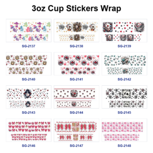 Wholesale 8pcs Mixed Vintage Poker Bow Graphic Print 3oz Cup Stickers Wrap