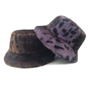 Wholesale Leopard Print Fluffy Faux Fur Bucket Hat for Women Casual Winter Fashion Accessory