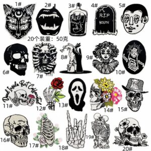 Black skull cloth patch set 20 pieces