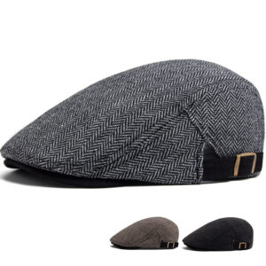 Wholesale Vintage Herringbone Cotton Beret Cap Chic Fashion Accessory for Men, Boutique Resale