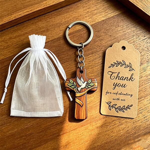 Wholesale Handmade Wooden Cross Keychain Cartoon Design Party Favor Car Key Accessory