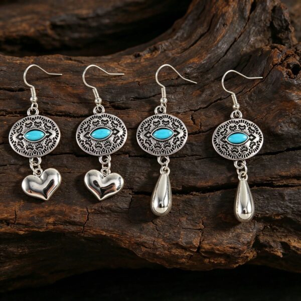 oly-9494a6b0290eb46cacc8c7d37425cf36 Wholesale Electroplated Zinc Alloy Water Drop Turquoise Earrings, Geometric Vintage Bohemian Style Fashion Accessory