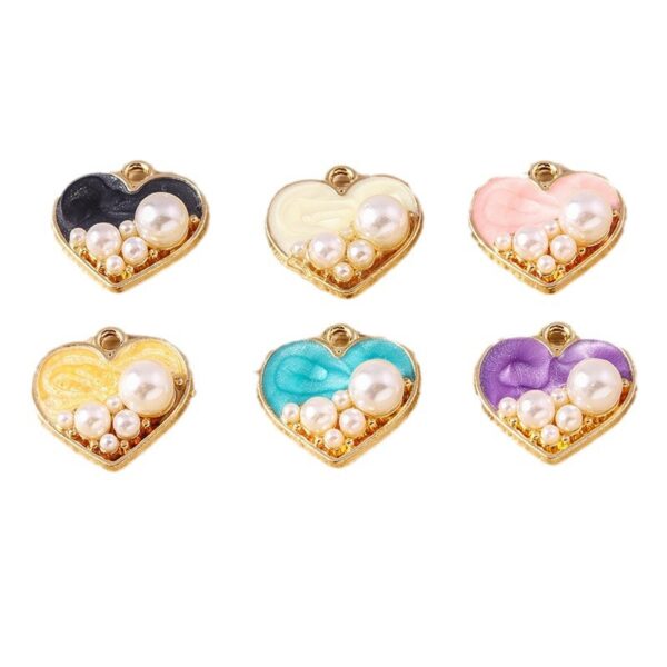 Wholesale 10 Pcs Pink Heart Pendants with Pearl Inlay Romantic DIY Fashion Accessory