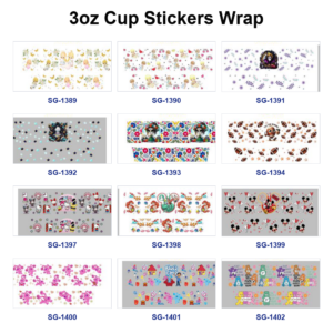 Wholesale 8pcs Mixed Cute Cartoon Doll Skull Sport Animal Print 3oz Cup Stickers Wrap OLY Exclusive