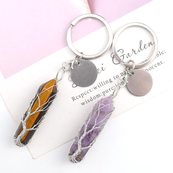 oly-94efbd24b5f91de7d30e00a21f2acdda Wholesale Crystal Tree of Life Hexagonal Prism Keychain Pendant Fashion Gift for Bag Decor