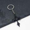 Wholesale Metal Keychain with Gothic Flame Skeleton Cross Design, Decorative Car Key Accessory or Bag Charm