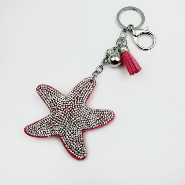 Wholesale Trendy Starfish Bag Charm Keychain Rhinestone Flannel Alloy Tassel Bell Boutique Resale Accessory